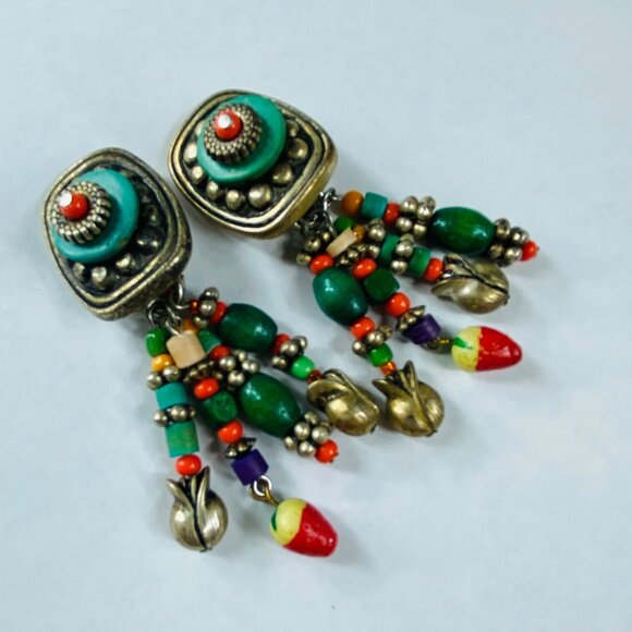 BOHO Clip On Earrings Dangles Multicolor Vintage Women Retro Jewelry Ethnic - Picture 2 of 16